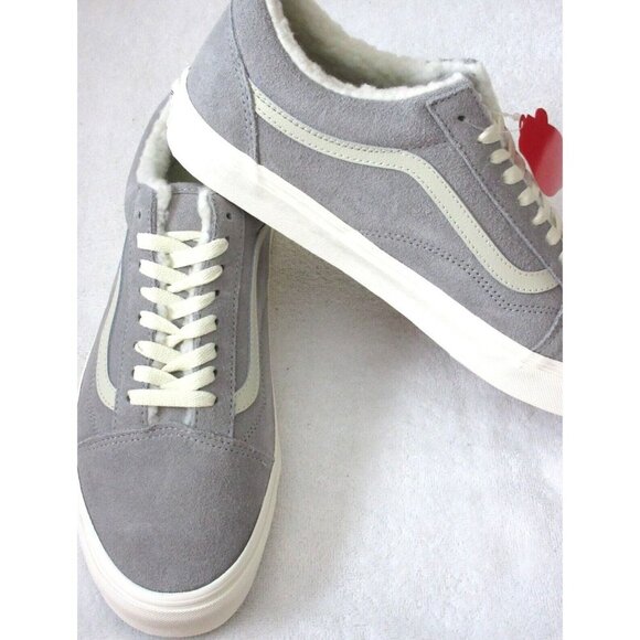 Vans Men's Old Skool Cozy Hug Sherpa Lined Suede Shoes Drizzle White Sizes NIB - Picture 4 of 5